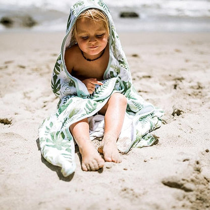 Little Unicorn Cotton Muslin & Terry Hooded Towel, Larger Size 1-6 Years (Tropical Leaf)