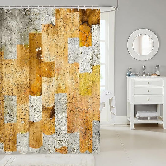 Feelyou Kids Geometric Orange Bathroom Shower Curtain Set Geometry Bath Curtain Boys Girls Stripe Line Shower Curtain Modern Art Teens Bathroom Accessories Room Decor 72"x72"