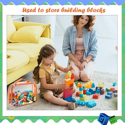 Sanwuta 3 Packs Toy Storage Bags with Zipper, Clear PVC Organizing Bags, Waterproof Toy Bags for Board Games, Building Blocks, Toys and Kids Books (Red, Yellow, Orange,12.6 x 9 x 2.36 Inch)