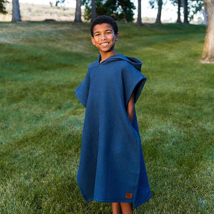 Hooded Towel for Kids | Snaps into a Poncho | Organic Cotton Waffle | Lightweight and Absorbent | Bath, Beach, and Pool | Multiple Colors | (Medium (3-6 Yrs), January Aqua)