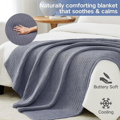Knitted Weighted Blanket(Light Grey 50"x60" 10lbs),Home Décor Cooling Throw Blanket for Hot Sleepers,Hand Made Chunky Knit Heavy Blanket or Adults Use on Twin Size Bed