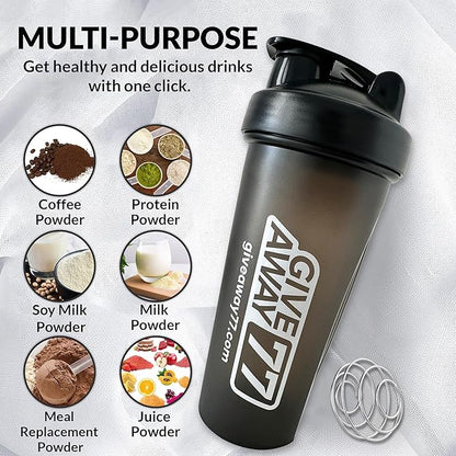 Protein Shaker Bottle, Protein Shake Cup for Pre and Post Workout, Gym Mixer Bottle for Men & Women with Stainless Steel Whisk Ball, 20.28-Ounce, Black