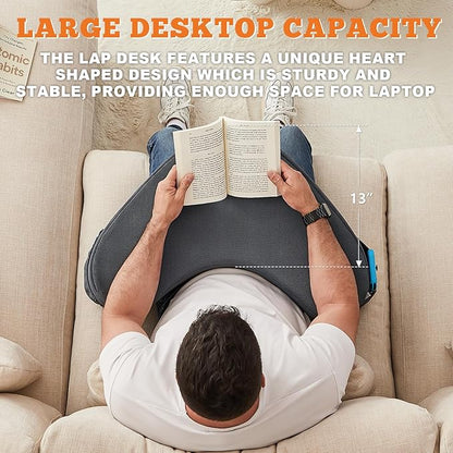 Lap Desk Pillow for Laptop, Reading Pillow for Gaming with Pockets, Soft Lap Desk for Couch, Memory Foam Laptop Pillow for Working, Crocheting or Sitting in Bed Sofa(Dark Grey)