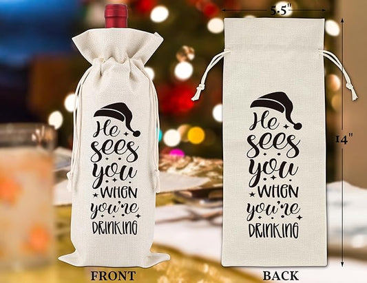 Christmas Wine Gift Bags,Pairs Well With Christmas,Christmas Wine Bags,Wine Gift Bag,Christmas Drawstring Wine Bag,Christmas Party Favors,Holiday Party Favors,1 Drawstring Gift Wine Bag,Q34