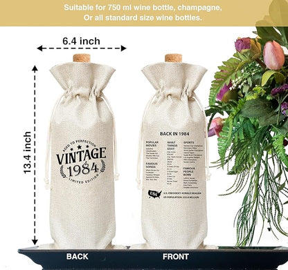 Tedea 40th Birthday Wine Gift Bag, Vintage Back In 1984 Birthday Gift Wine Bag For Women Men, Best Friend, Coworker, Birthday Party Decorations, 1 Pc Wine Bag (G06)