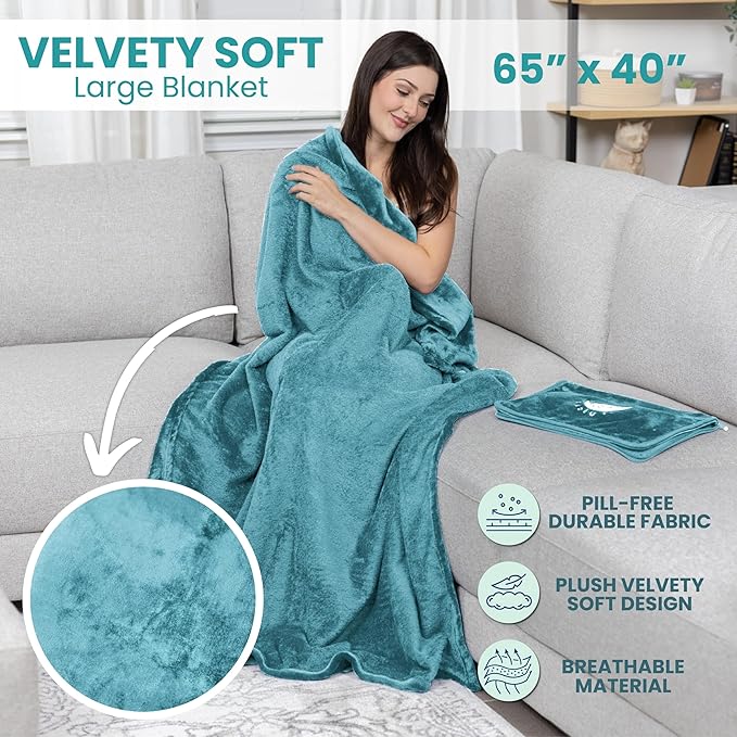 Resty Travel Blanket - Compact Airplane Blanket with Bag - Small and Lightweight Traveling Blanket & Pillow - Portable Blankets with Carabiner for Easy Transport - Plane Train Car (Baby Blue)