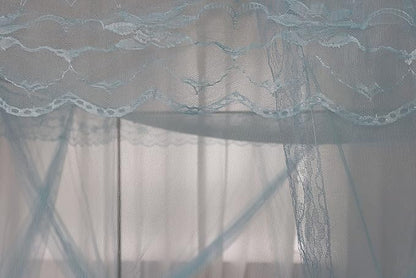 Bed Canopy, Princess Bed Curtain Net for Girls & Adults, Three-Doors Rectangular Lace Dome Netting (Blue, King)
