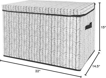 Sammy & Lou Collapsible Felt Soft Toy Box Toy Chest for Toddlers Toy Storage Organizer with Handles and Hinged Lid, 22 x 14.5 x 15 inches, Herringbone