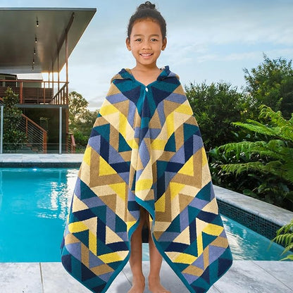 VOOVA & MOVAS Toddler Towels for Kids (3-10Years) - Absorbent 100% Cotton Thick 500GSM Pool Towels,Perfect for Bath | Beach | Pool | Swim, Jacquard, Blue
