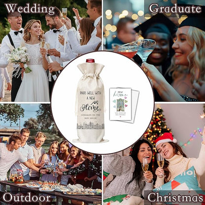 Housewarming Gifts Wine Bag & Card, New Home Wine Bag Gifts For Women Men New Homeowners Hostess, Realtor Gift to Clients, Pairs Well With A New Home Wine Bag For Housewarming New Home Party -53