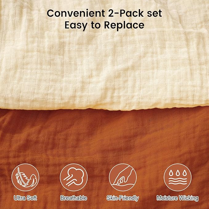 Muslin Crib Sheets for Boys Girls, 2 Pack 100% Cotton Soft Breathable Fitted Baby Sheet Set, 28x52 Inch Fits Standard Crib and Toddler Mattresses, Beige & Brown