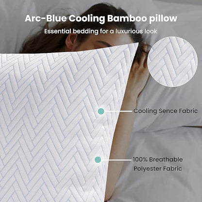 Cooling Pillow for Sleeping, Bed Pillows Queen Size Set of 2, Micro Fiber Filling Pillows 2 Pack, Adjustable to Soft / Firm Pillows for Side Stomach and Back Sleepers with Washable Cover