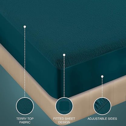 Utopia Bedding Waterproof Mattress Protector Queen Size, Premium Terry Mattress Cover 200 GSM, Breathable, Fitted Style with Stretchable Pockets (Teal)