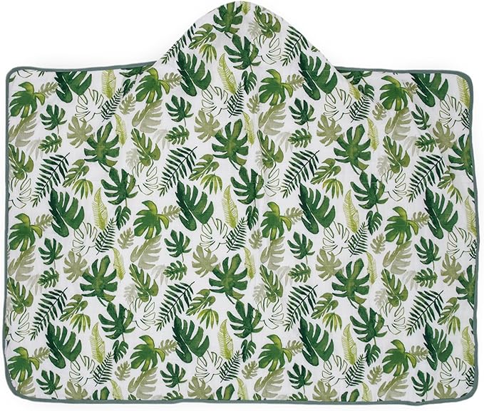 Little Unicorn Cotton Muslin & Terry Hooded Towel, Larger Size 1-6 Years (Tropical Leaf)