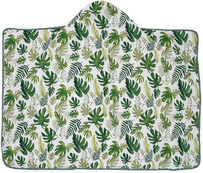 Little Unicorn Cotton Muslin & Terry Hooded Towel, Larger Size 1-6 Years (Tropical Leaf)