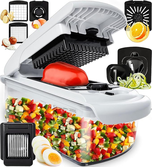 Fullstar Vegetable Chopper - Food Chopper - Onion Chopper - Vegetable Slicer & Spiralizer - Veggie Chopper with Container - Kitchen Gadgets - Home Essentials - Kitchen Accessories (8 in 1, White)