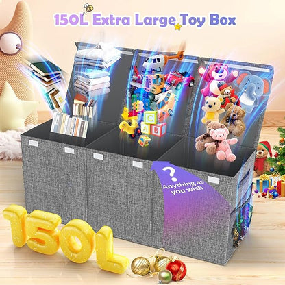 Extra Large Toy Box, Collapsible Sturdy Kids Toy Chest for Boys, Girls, Kids, 41"x14"x16"Toy Storage Organizer Toddler Storage Bins with Lids, Toy Box basket for Living Room, Bedroom, Nursery, Gray
