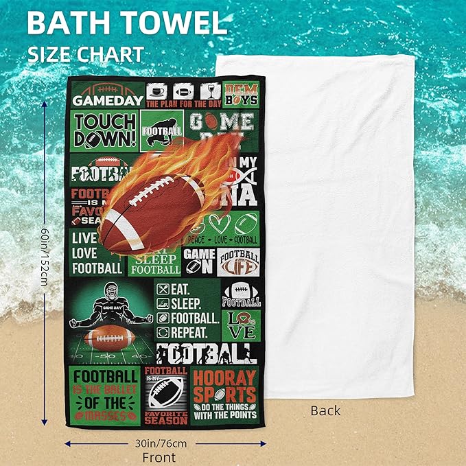 Football Towel for Boys 30" x 60" Microfiber Football Beach Towel for Kids Bath Pool Shower Camping Travel Towel