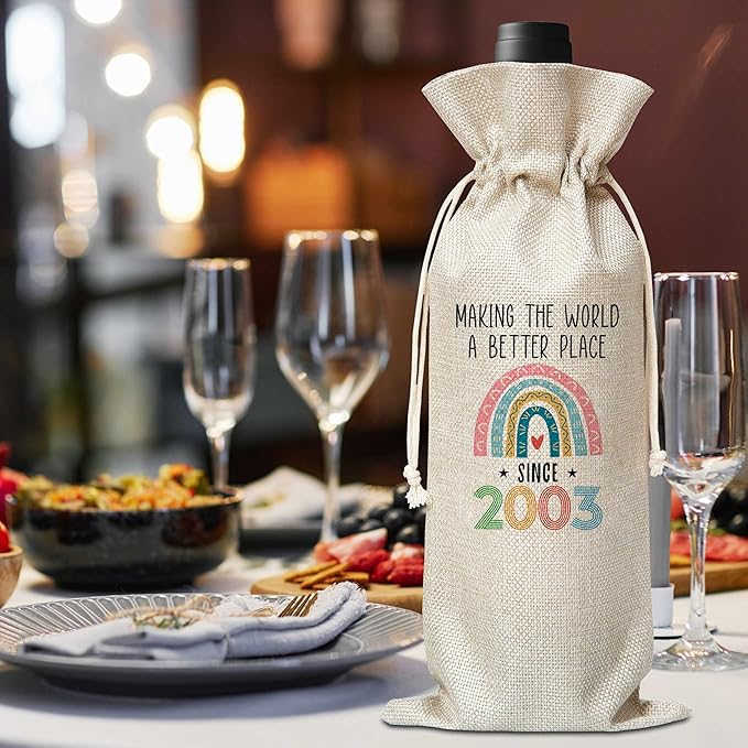 21st Birthday Gift For Women Men, Back In 2003 Birthday Wine Bag, Boho Rainbow Birthday Party Decoration Wine Bag Gifts, Happy 21st Birthday Decor For Mom Dad Grandma Grandpa, A01