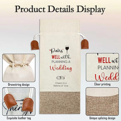 Wedding Wine Bag, Engagement Gifts for Couples, Cotton Linen Wine Gift Bag With Drawstring, Mr and Mrs Marriage Wedding Gifts, Bridal Shower Gift for Women Besties Friends, Bachelorette Party-25