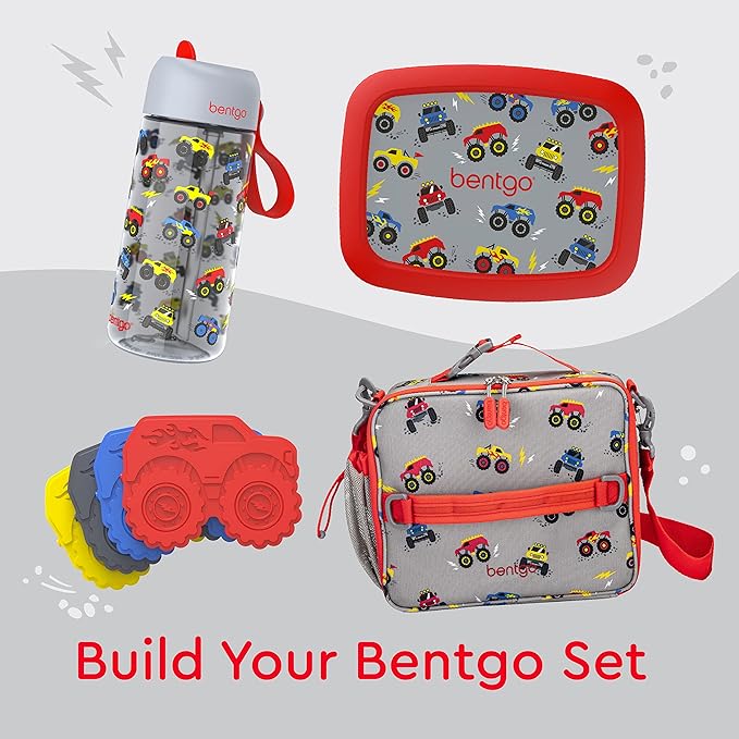 Bentgo Kids Water Bottle - Leak-Proof, Durable Tritan™, BPA-Free 15 oz. Cup for Kids/Toddlers Ages 3+ - Flip-Up Straw & Dishwasher Safe for School, Sports, Daycare & Camp (Trucks)