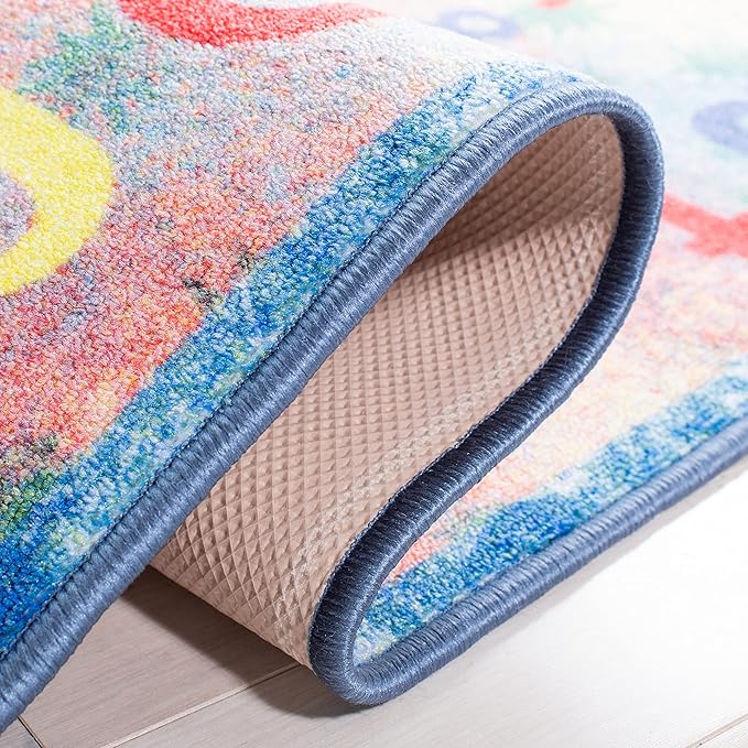 SAFAVIEH Kids Playhouse Collection Area Rug - 6'7" x 9', Blue & Orange, Non-Shedding Machine Washable & Slip Resistant Ideal for High Traffic Areas for Boys & Girls in Playroom (KPH251M)
