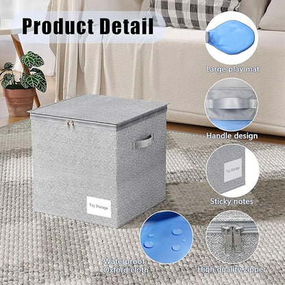 Toy Storage Organizer and Play Mat - Stackable and Foldable Cube Toy Organizers and Storage Bins for Boys and Girls 13"x13"x13" (Warm Grayish Beige)