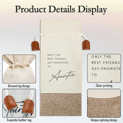 Pairs Well With Becoming Auntie Wine Bag, Wine Champagne Bottle Gift Bag, Cotton Linen Wine Gift Bag With Drawstring, Gift for Pregnancy Announcement, New Aunt Uncle for Baby Announcement-2