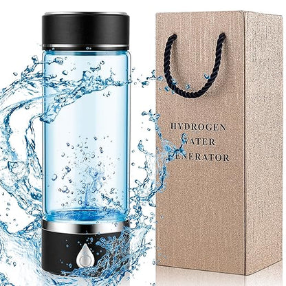 Hydrogen Water Bottle with PEM SPE Technology - 2024 for Men Women - A Portable Rechargeable Hydrogen Water Generator with Gift Box, Hydrogen Water Ionizer Machine for Home Office Travel (Black)
