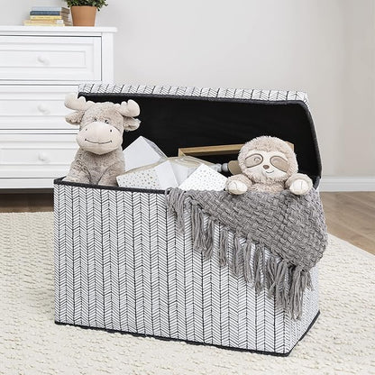 Sammy & Lou Collapsible Felt Soft Toy Box Toy Chest for Toddlers Toy Storage Organizer with Handles and Hinged Lid, 22 x 14.5 x 15 inches, Herringbone