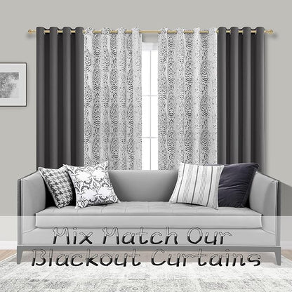 Mrs.Naturall 90 Inch Curtains,Blackout Grommet Thermal Black Out Drapes 90 Inch Length 2 Panels Set for Living Room Bedroom,Dark Grey