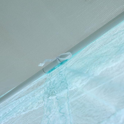 Bed Canopy, Princess Bed Curtain Net for Girls & Adults，Three-Doors Rectangle Lace Dome Netting (Green, King)