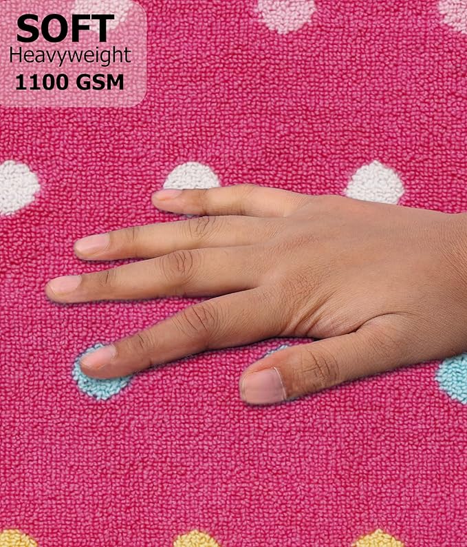 Bath Time Kids Bath Mat - Sugar & Spice 100% Cotton Reversible Shower Mat - Soft Absorbent 1100 GSM Toddler Bath Tub Mat - Step Out Towel Floor Mat -Not a Bathroom Rug-21x34- Pink Multi