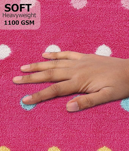 Bath Time Kids Bath Mat - Sugar & Spice 100% Cotton Reversible Shower Mat - Soft Absorbent 1100 GSM Toddler Bath Tub Mat - Step Out Towel Floor Mat -Not a Bathroom Rug-21x34- Pink Multi