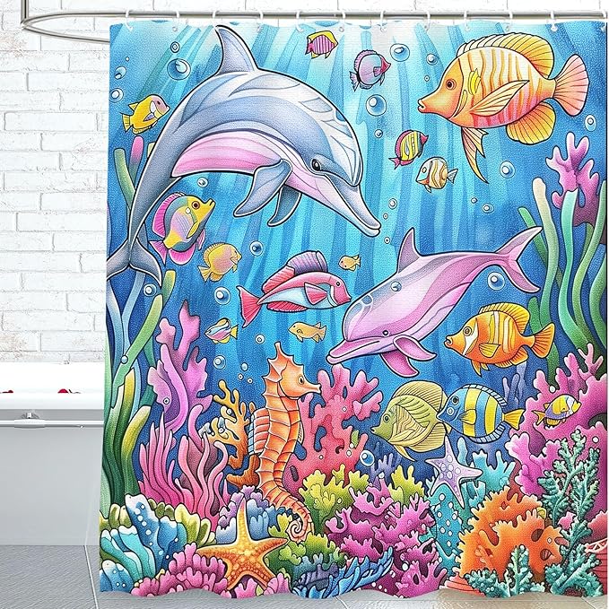 Fish Shower Curtain for Bathroom Colorful Fish Shower Curtains Home Bathroom Bathtubs Ocean Underwater World Fish Decor Polyester Shower Curtain Waterproof Washable Durable 12 Hooks 72"x72"