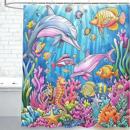 Fish Shower Curtain for Bathroom Colorful Fish Shower Curtains Home Bathroom Bathtubs Ocean Underwater World Fish Decor Polyester Shower Curtain Waterproof Washable Durable 12 Hooks 72"x72"