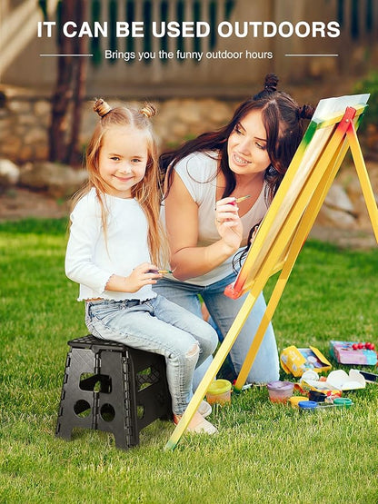 Folding Step Stool 13", Durable Kids Step Stool, Heavy Duty Step Stools for Adults, Compact Foot Stools, Light-Weight Toddler Step Stool for Kitchen, Bathroom, Holds Up to 300 lbs (Black)