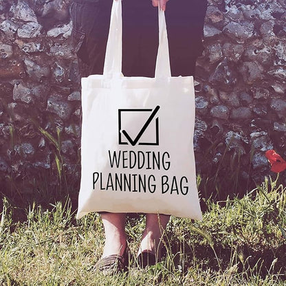 LIBIHUA Wedding Planning Tote Bag - Medium Natural Beige Cotton Canvas - Bridal Shower, Engagement, Newly Engaged Gift