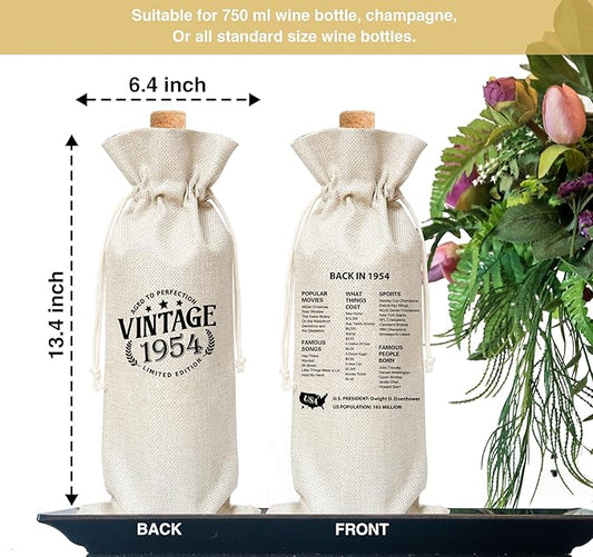Tedea 70th Birthday Wine Gift Bag, Vintage Back In 1954 Birthday Gift Wine Bag For Women Men, Best Friend, Coworker, Birthday Party Decorations, 1 Pc Wine Bag (G03)