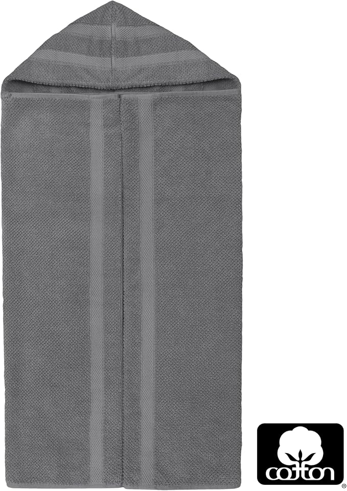 Hooded Bath Towel Wrap - 100% Cotton Popcorn Large Oversized Hooded Kids Towel - Toddler Shower Pool Beach Towel - 600 GSM - Soft Absorbent Quick Dry Easy Care Gift - 30x52 inches - Grey