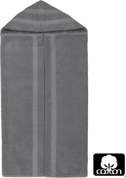 Hooded Bath Towel Wrap - 100% Cotton Popcorn Large Oversized Hooded Kids Towel - Toddler Shower Pool Beach Towel - 600 GSM - Soft Absorbent Quick Dry Easy Care Gift - 30x52 inches - Grey