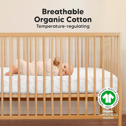 2-Pack Organic Crib Sheets for Boys, Girls - Jersey Fitted Crib Sheet, Baby Crib Sheets Neutral, Crib Mattress Sheet, Cotton Crib Sheets, Breathable Crib Sheet, Baby Mattress Sheets (Dreamland)