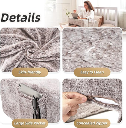 Homguava Reading Pillow Memory Lap Desk Foam Pillow for Adults Gaming Pillow Arm Rest Pillow for Reading, Crocheting, Gaming or Sitting in Bed (Furry Brown, Large)