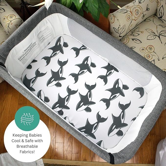 TansyPanda Bassinet Sheets for Angelbliss, Koolerthings, Koola Baby Bassinet Bedside Sleeper, 3 Pack, 33x20 inch, Ultra Soft, Breathable, Snug Fit, Unisex Boys Girls, Gray White (Ocean Fish Theme)