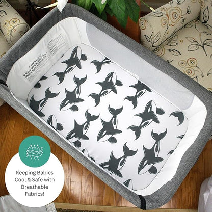 TansyPanda Bassinet Sheets for Angelbliss, Koolerthings, Koola Baby Bassinet Bedside Sleeper, 3 Pack, 33x20 inch, Ultra Soft, Breathable, Snug Fit, Unisex Boys Girls, Gray White (Ocean Fish Theme)