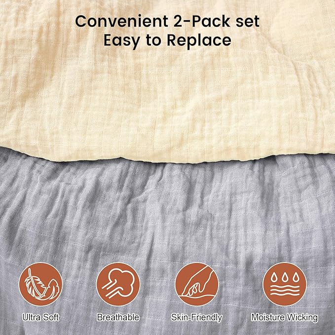 david's kids Muslin Mini Crib Sheets, 2 Pack Cotton Pack N Play Sheets for Boys Girls Neutral, Soft Breathable Baby Sheets Fit Pack N Play, Playard and Mini Crib Mattresses, Beige & Grey