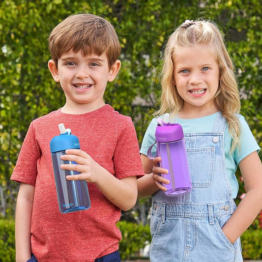Bentgo Kids Water Bottle - Leak-Proof, Durable Tritan™, BPA-Free 15 oz. Cup for Kids/Toddlers Ages 3+ - Flip-Up Straw & Dishwasher Safe for School, Sports, Daycare & Camp (Blue)