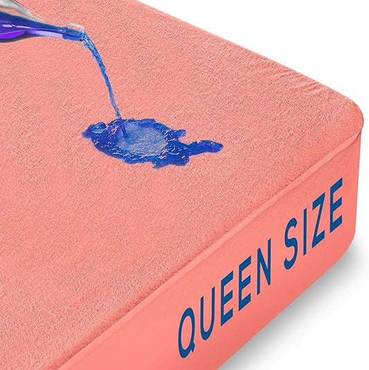 Utopia Bedding Waterproof Mattress Protector Queen Size, Premium Terry Mattress Cover 200 GSM, Breathable, Fitted Style with Stretchable Pockets (Coral)