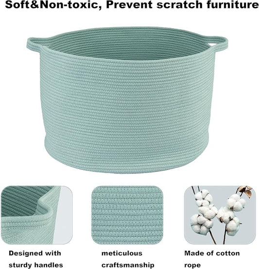 Large Cotton Rope Basket Blankets Basket Living Room 22"x14" Toy Basket for Kids Dogs Rope Storage Basket for Nursery Woven Laundry Basket for Clothes Towels Baby Toy Storage round light green