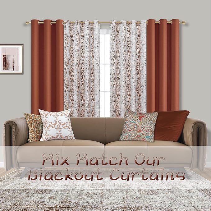 Mrs.Naturall Burnt Orange Curtains 42x54 Inches Long for Dining Room 2 Panels Blackout Room Darkening Curtain for Bedroom